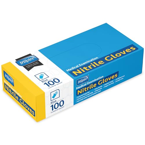 Inspire Black Nitrile Disposable Gloves | 4.5 Nitrile Disposable Safety Medical Cooking Cleaning Gloves (Blue - Box Of 100, XXL)