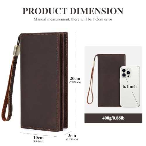BAIGIO Genuine Leather Long Wallet for Men Bifold Wallet RFID Blocking Multi Card Purse with Zipper Wallet for Men Brown4