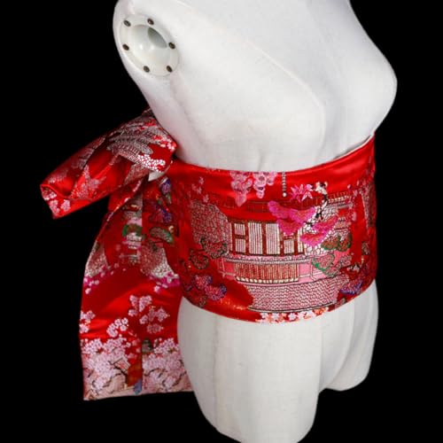 Womens Japanese Kimono Obi Belt Pre Tied Bow Jacquard Long Tailed Belt Sash Yukata Robe Accessories4