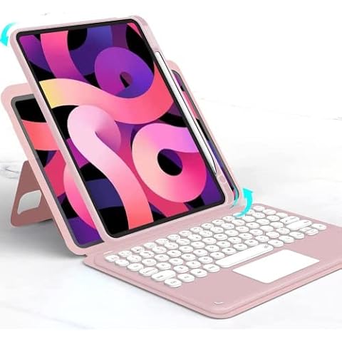 GOOVEN iPad 9 8 7 iPad 10.2'' 9th 8th 7th Gen/ Air3 Pro10.5'' Keyboard Case Touchpad Horizontal/Vertical Kickstand Magnetic Detachable BT Keyboard Transparent back cover (iPad10.2''/10.5'', Pink) Cover