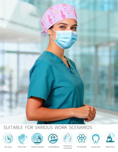 Image of Kousenpu Scrub Caps for Women, Adjustable Women's Surgical Cap with Buttons, Breathable Cute Design for Nurses and Doctors