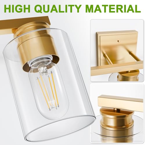 Image of L LOHAS LED 3-Light Bathroom Light Fixtures Over Mirror, 17.7-Inch Gold Bathroom Vanity Light with Clear Glass Shade, Modern Vanity Lights for Bathroom Hallway Living Room Bedroom, E26, UL Listed