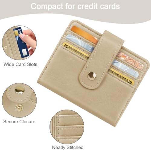 Image of Small Wallets for Women Slim Minimalist Bifold Credit Card Holder | Compact Zipper Coin Purse for Ladies RFID Blocking Mini Travel PU Leather Card Case Gifts for Mom, Khaki