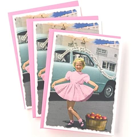 SHADE TREE GREETINGS Funny Birthday Greeting Card (5" x 7") by Actual Pictures | 3 Pack + 3 Envelopes (Sweet and Innocent) Cover