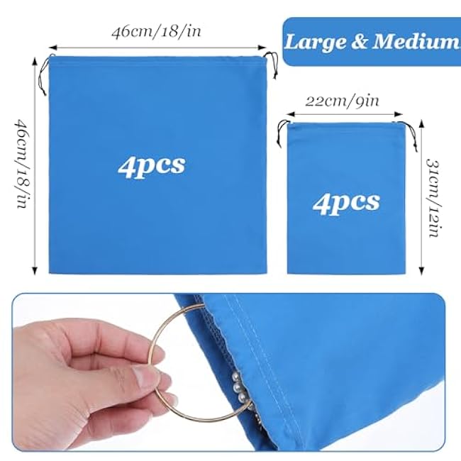 8 Pcs Silver Storage Bags Anti Tarnish Jewelry Storage Bags 18 x 18 9 x 12 Silver Protector Cloth Pouch with Drawstring Keeper Jewelry Protector Bag for Home Kitchen Silverware Flatware(Blue)