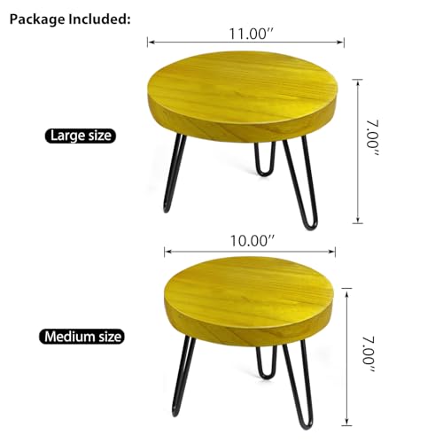 OBTAIN Plant Stand Indoor Outdoor, Wooden plant Stool, Mid Century Plant Stand for Indoor Plants, Wood Modern Plant Holder Rattan Flower, Low Short Boho Rustic Planter Stand Fit 5-15 Inch Pot(M, L) — view 2