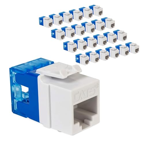 ICC CAT5e Keystone Jack for HD Style Wallplate or Patch Panel - RJ45 - UL Listed Ethernet Cable Connector - PoE++ Rated - Compatible with JackEasy Termination Tool - White - 25-Pack