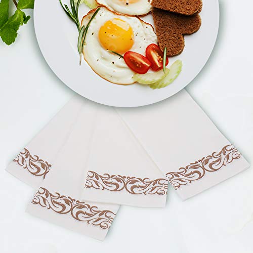 [200 Pack] Disposable Guest Towels Soft And Absorbent Linen-Feel Paper Hand Towels Durable Decorative Bathroom Hand Napkins For Kitchen,Parties,Weddings,Dinners, Events,White And Rose Gold #TOP4