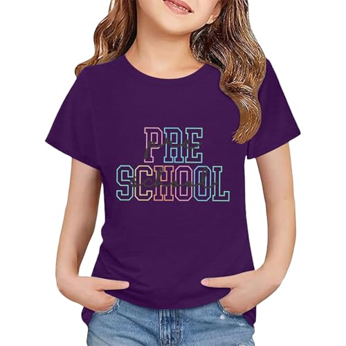 Toddler Back to School Shirt Kids Boys Girls First Day of Preschool Tshirt Youth Cute Graphic Tee (a-Purple, 6-7 Years)