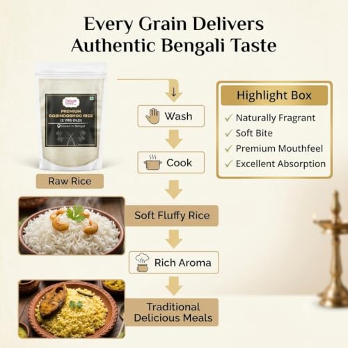 Image of Delight Foods Premium Gobindobhog Rice 1.7Kg (Pack of 2-1kg + 700g) - 2 Years Old Aged | Unpolished Aromatic Bengali Short Grain Chawal | Ideal for Payesh, Kheer, Mishti Pulao & Biryani