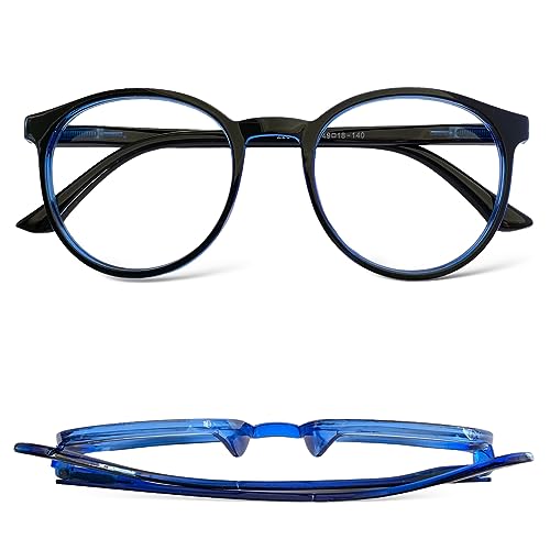 Armação de Óculos de Grau Masculino Estilo Redondo Preto com Azul