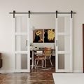 ARKHJEM White Double Sliding Barn Door - 48''×84'' Frosted 3 Panel Glass, Sturdy, Need to Assemble, Suitable for Living Room