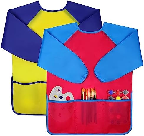 Jolik Kids Art Smocks Children Waterproof Artist Painting Aprons with Long Sleeve and 3 Pockets