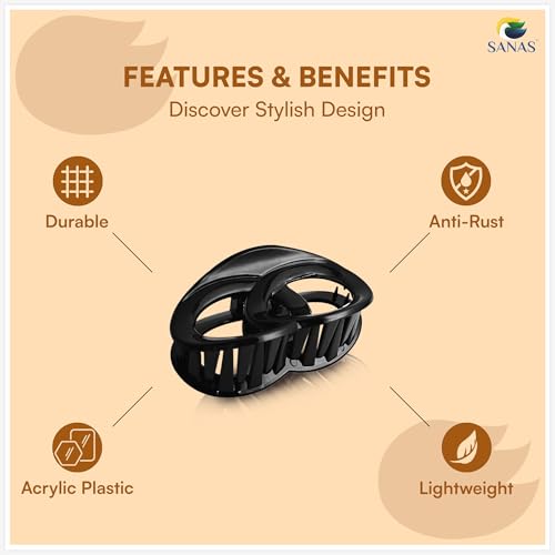 Image of Sanas Hair Clutchers (4Pcs) Hair Clips Claw Magnetic Snap Clip Hair Accessories For Girls Women Octopus Acrylic Transparent Hair Clips 24+ Designs Korean Made Unbreakable Clutchers (4Pcs) (Black & Brown)