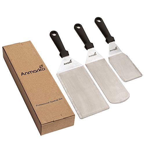 Anmarko Griddle Spatula Set - Stainless Steel Metal Spatula and Griddle Scraper - Heavy Spatula Griddle Accessories Great for Cast Iron Griddle BBQ Flat Top Grill - Commercial Grade