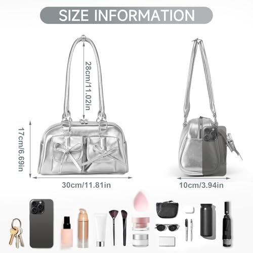 Image of Juoxeepy Ita Bag Cute Bow Purse Aesthetic Japanese Shoulder Bag Faux Leather Tote Bag Y2k Red Handbag Purse