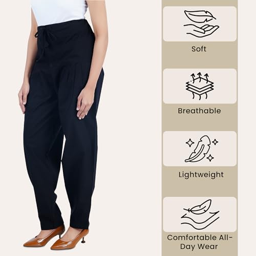 Image of Happy Bunny Salwar Pant for Women, Fine Cotton Ethnic Trousers with Drawstring Waist, Comfortable Daily, Office & Casual Wear Bottoms