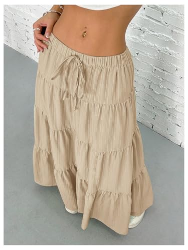 Image of Verdusa Women's Long Maxi Skirt Boho Flowy Flared Ruffle Skirts 2026 Beach Vacation Summer Going Out Outfits