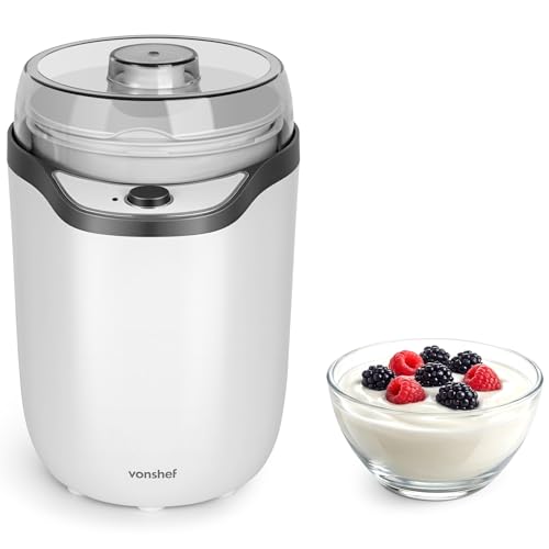 VonShef Yoghurt Maker Machine Yogurt Maker with Strainer & Recipes Included 1.8L Ideal for Greek & Natural Yoghurt with No Sugars or Preservatives Easy Cleaning & Simple Operation - White