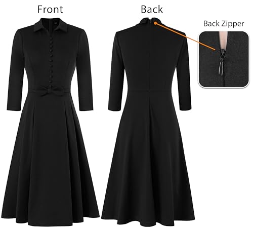 VFSHOW Womens 2024 Business Work Office Collar V Neck Bow Belted Pockets Buttons Slim Vintage Fit and Flare A Line Dress4