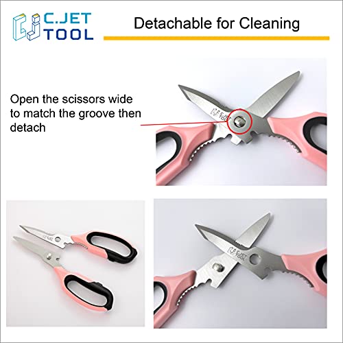 C.jet Tool 8" Sharp Stainless Kitchen Scissors Meat Vegetables Herbs Food Cutting Shear Heavy Duty Cooking Scissors With Soft Grip Utility Multi-Purpose Carton Opening Tip Blade (Pink) #TOP1
