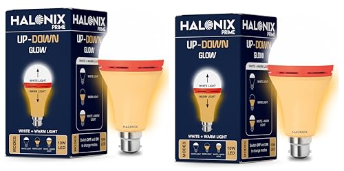 Image of Halonix 10W Up Down Glow Yellow & White 3 Modes led Bulb | Switch On-Switch Off to Change led Bulb Color | Decorative led Bulb | b22d | Pack 2