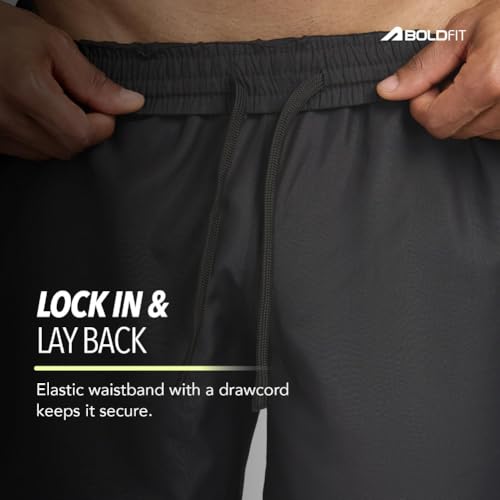 Image of Boldfit Swimming Shorts for Men Stretchable Fit Swimming Trunks, Adjustable Quick-Drying Swim Shorts, Breathable Swimwear - Black(L)