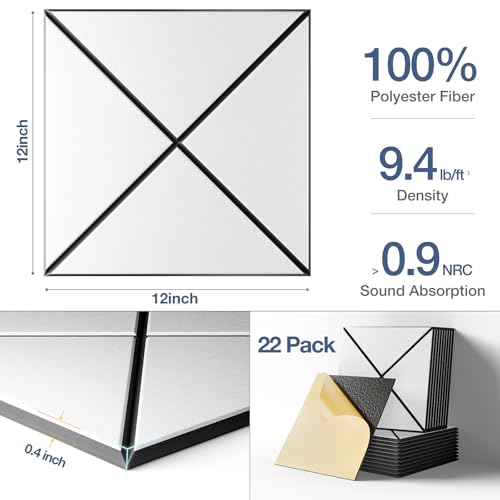 Image of 22 Pack X-Line Design Acoustic Panels, 12 inch X 12 inch X 0.4 inch Self-Adhesive Sound Proof Foam Panels for Walls, Soundproof Wall Panels for Home & Office (White on Black)