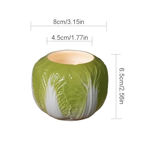 2 Pcs Handmade Chinese Cabbage Shaped Tea Light Candle Holder, Ceramic Tealight Holder for Table Centerpiece, Mantle, Desk, Shelf, Wedding, Party Decoration
