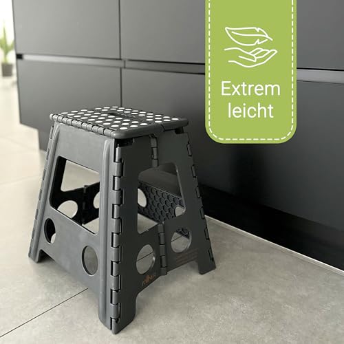 ZOLLNER Tritthocker faltbar - Klapphocker für Kinder und Erwachsene bis 120kg - Anti-Rutsch-Beschichtung - mit praktischem Tragegriff - extrem leicht - 39 cm hoch - Kunststoff - anthrazit