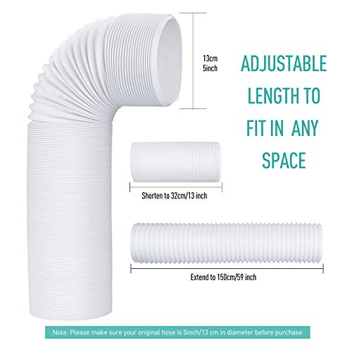Agptek Exhaust Hose For Portable Air Conditioner, 5" Diameter Counterclockwise Thread, Replacement For 5" Portable Ac Vent Hose, Universal Ac Tube For Midea, Lg, Whynter, Black+Decker, Haier #TOP2