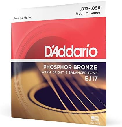 D'Addario Guitar Strings - Phosphor Bronze Acoustic Guitar Strings - EJ15 - Superb, Long Lasting Tone, Comfortable Playability - For 6 String Guitars - 10-47 Extra Light
