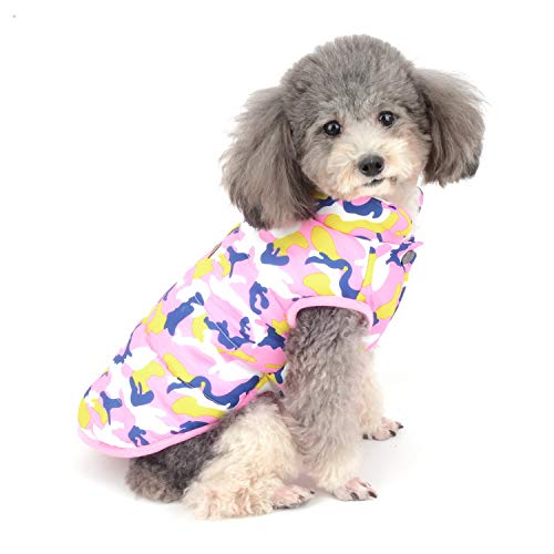 Zunea Abrigo para Perros pequeños/Gatos Hembras Camuflaje Chaquetas Polar Impermeable Invierno Ropa de Cachorro cálido algodón Acolchado Chaleco Resistente al Viento Yorkshire Apparel Rosa L