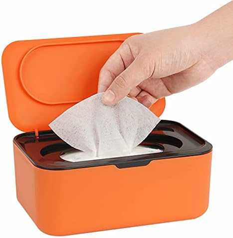 Feuchttücher Box, Seposeve Feuchtuchspender für Baby & Erwachsene, Nachfüllbare Feuchtes Toilettenpapier Box, Hält Tücher Frisch, Einhandbedienung, Orange