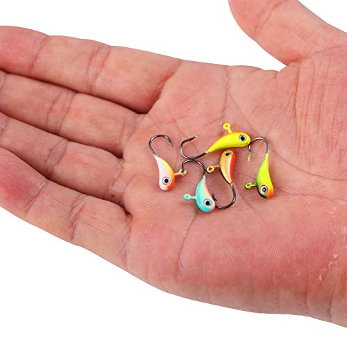Sougayilang Ice Fishing Jigs, Winter Fishing Hard Lures With Treble Hooks, Red, Colors Fishing Bait Lure Kit In Tackle Box For Bass Pike Trout Walleye Saltwater Freshwater-5Pcs #TOP4