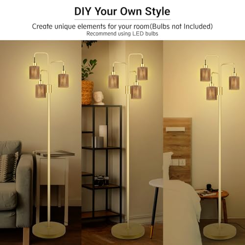 Image of BoostArea Industrial Floor Lamp for Living Room,Gold Modern Standing Lamp Stand Up Lamp with 3 Light, Bulbs Not Included,Simple Design Floor Lamp for Bedroom, Living Room, Office, Kids Room, Reading