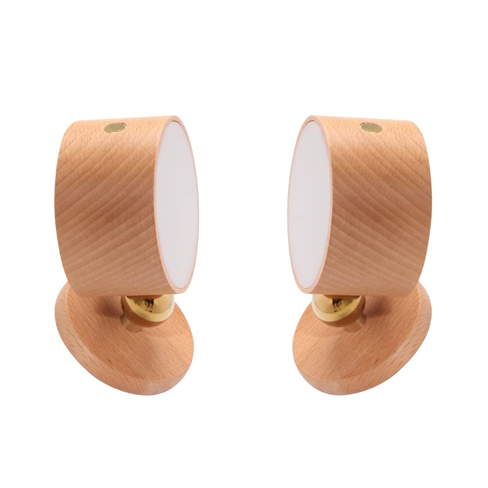 Led Wall Mounted Reading Lights, Wireless Wall Sconce with USB Charging Port Rechargeable Battery 360°Rotate Magnetic Ball Dimmable Touch Control, Lamps for Study Bedside(Beech 2 PC)