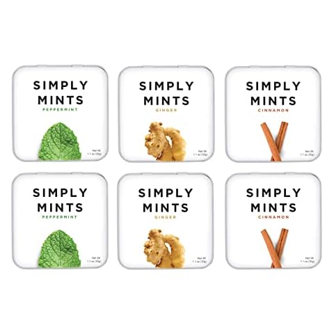 Simply Mints | Variety Pack - Peppermint, Ginger, Cinnamon | Pack of Six (180 Pieces Total) | Breath Freshening + Aspartame-Free + Vegan + non-GMO Cover