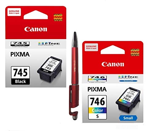 Image of Canon PG 745 & CL 746 Small Ink Cartridge MG 2470 2570 2570S 2577S 2970 3070 3070S 3077 3077S MX 497 IP 2870 2870S 2872 with ITGLOBAL 3in1 Mobile Phone Stand, Stylus, Ballpoint Pen