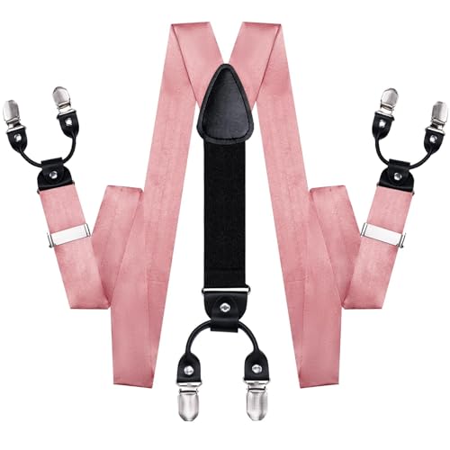 Image of Hi-Tie Men Suspender Bowtie Set Suspenders Pre-tied Bow Tie Pocket Square Cufflinks Adjustable Y Shape 6 Clips Braces Tuxedo