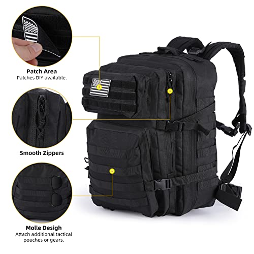 Jugbey Military Tactical Backpack For Men 45L Army 3 Days Assault Pack Large Tactical Molle Assault Pack Molle Bag Rucksack (Black) #TOP5