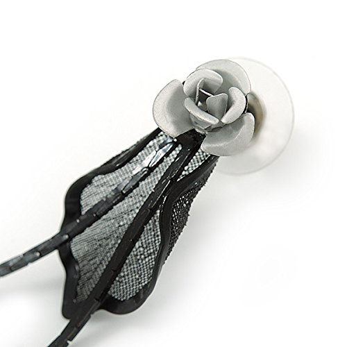 Juego de collar en Y y pendientes Avalaya de metal negro y gotas plateadas de 38 cm 6