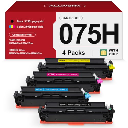 Image of 075H 075 High Capacity Toner Compatible for Canon 075 H Toner Cartridge Set | Works for Canon Color imageCLASS LBP646Cdw LBP647Cdw MF665Cdw MF663Cdw MF662Cdw LBP640 MF660 Printer Ink, 4-Pack, New Verison