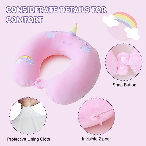 Cirorld Kids Travel Pillow Cute Neck Pillow Traveling Memory Foam Airplane Pillow with Sleep Mask Animal Flight Head Rest Neck Support for Cars Long Flights Sleeping Girls Boys-pink unicorn - Image 6