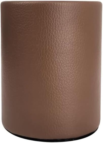 Fosinz PU Leather Pen Holder Round Pencil Holder Pen Pot Pen Cup Makeup Brushes Holder Stand Display Desk Stationery Organiser for Home Office School(Brown)