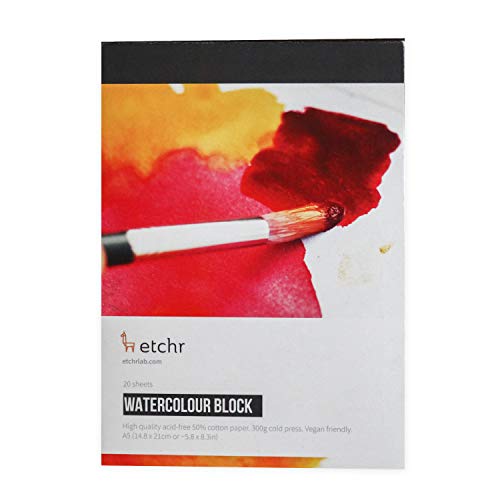 ETCHR Watercolor Paper Block - A5 Professional Cotton Watercolor Block Cold Press 300g (140 lb) - Cold Press Watercolor Cotton Paper Block - Warp Resistant Watercolor Paper Block