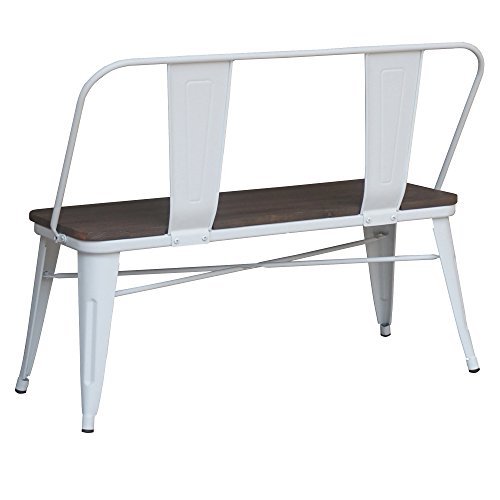 Mychichome Rustic Industrial Metal & Solid Wood Bench With Back In White #TOP3