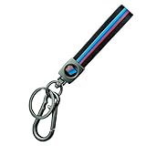 Yomospty Gun Black Leather Keychain for BMW with 360 Degree Rotating Snap and Anti-lost Round Ring