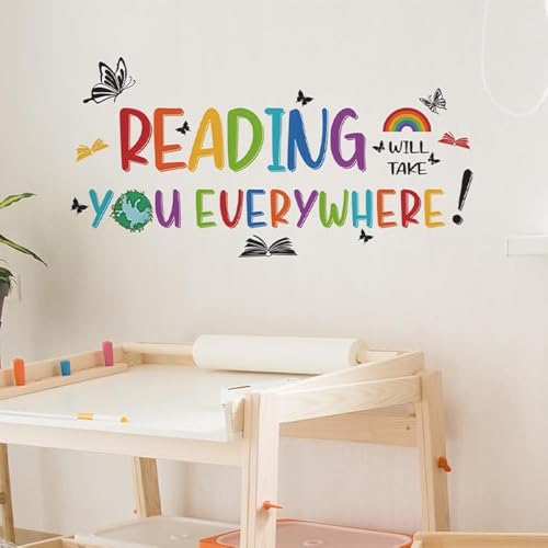 iMagitek Reading Corner Wall Stickers, Reading Will Take You Everywhere Inspirational Quote Wall...