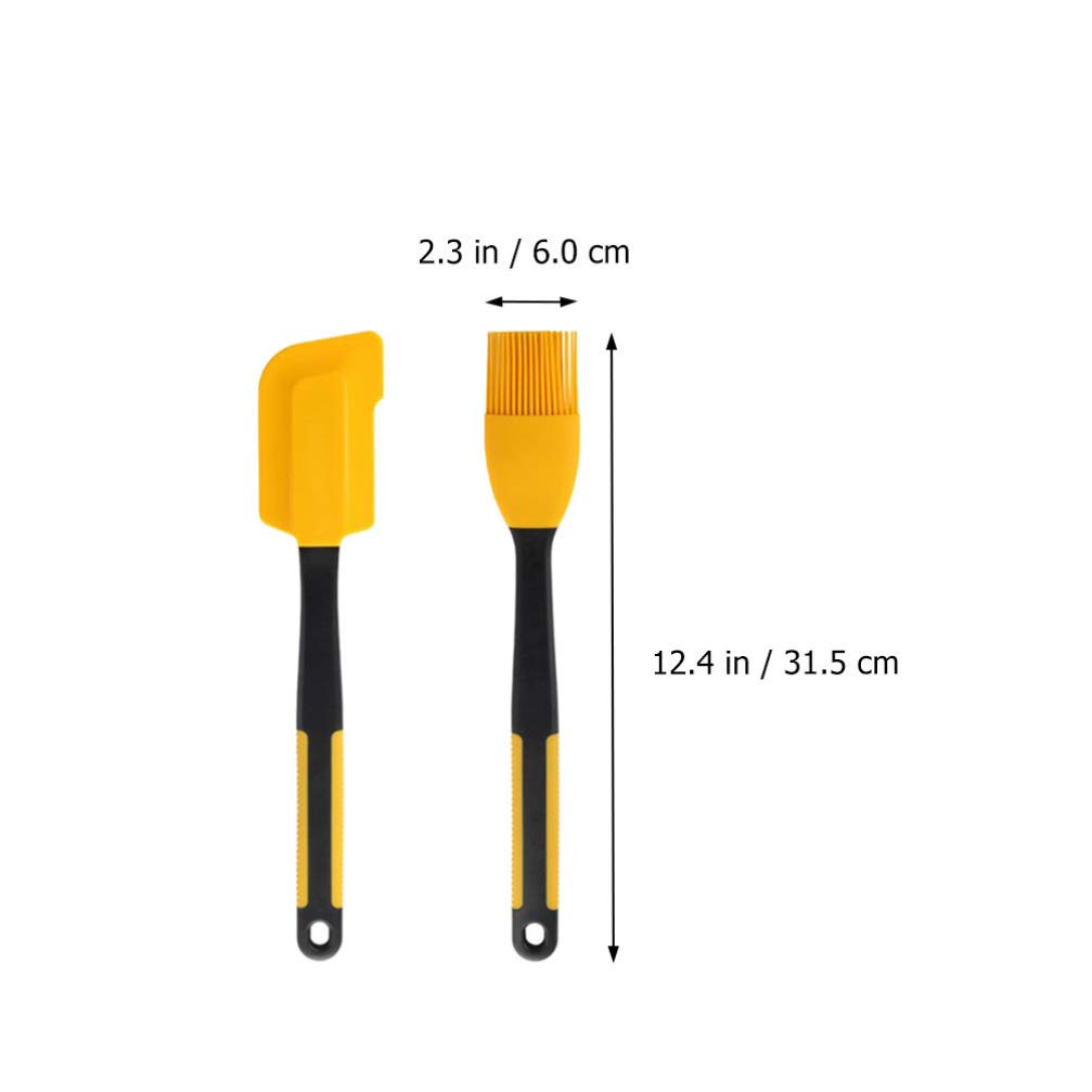 DOITOOL Silicone One-piece Spatula and Bbq Brush Set Baking Scraper for Cooking Yellow Kitchen Supplies for Home Baking and Grilling
